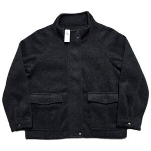 NEW Banana Republic Womens M Brushed Melton Jacket Big Pocket Black Full Zip NWT